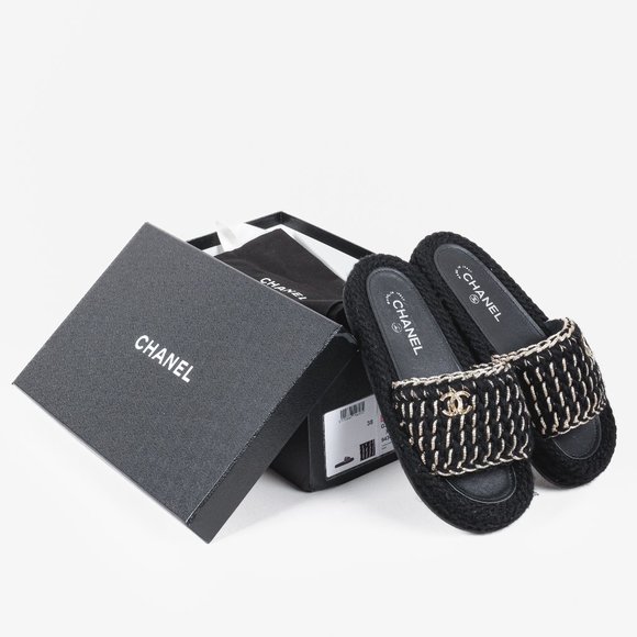 Chanel 2022 CC Black Knit Slide Sandals - Picture 12 of 12